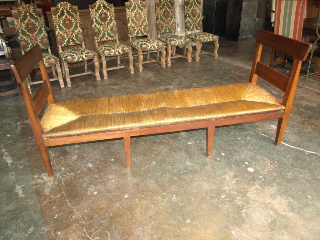 French Antique Directoire Period Day Bed in Walnut and Rush Seat (seat height is 16