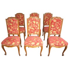 Set of Six French Louis XV Style Chairs In Oak