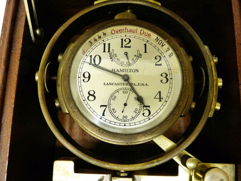 Rare 1941 Hamilton M 22 Ship's Boxed Chronometer Watch In Excellent Condition For Sale In Palm City, FL