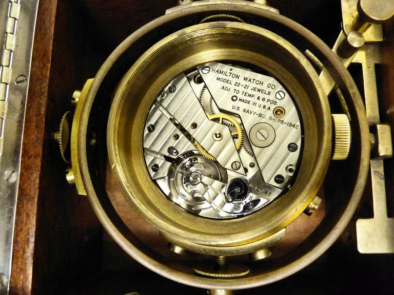 American Rare 1941 Hamilton M 22 Ship's Boxed Chronometer Watch For Sale