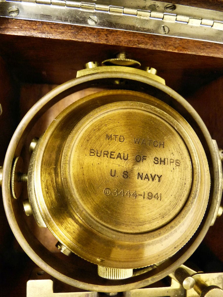 Mid-20th Century Rare 1941 Hamilton M 22 Ship's Boxed Chronometer Watch For Sale