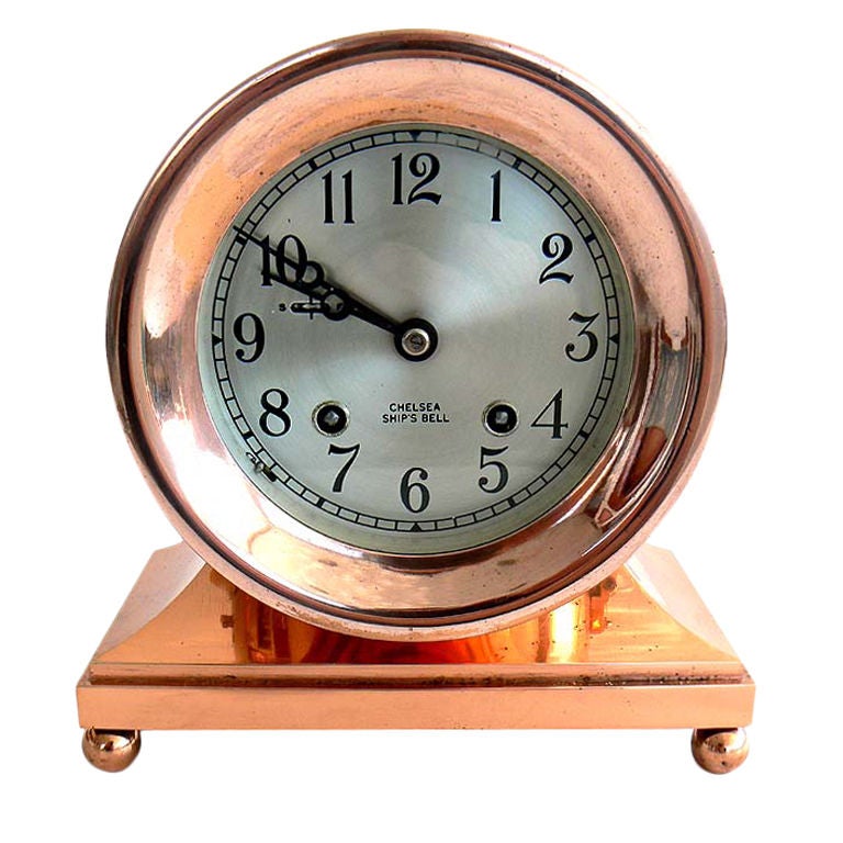 Vintage Chelsea Nautical Base & Ball Ships Bell Clock  Rose Case For Sale