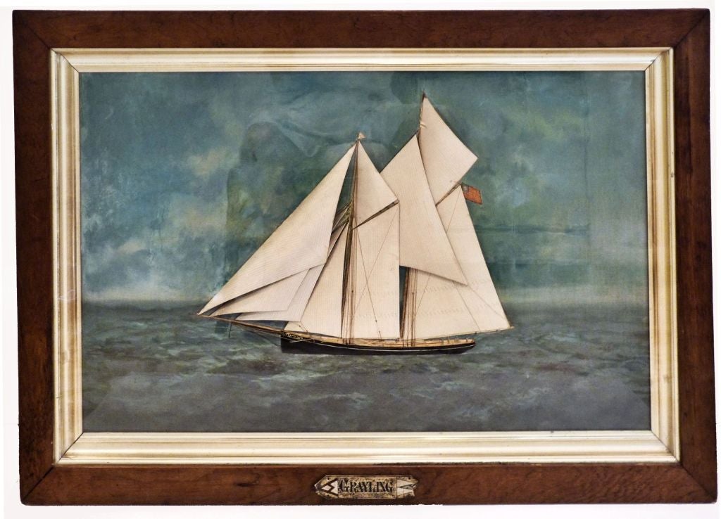 Racing Schooner GRAYLING Nautical Silk Thread Painting on Canvas