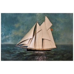 Antique Racing Schooner GRAYLING Nautical Silk Thread Painting on Canvas