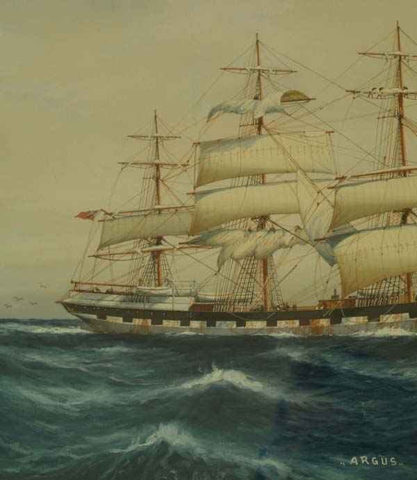 19th Century Clipper Ship ARGUS by Luca Papaluca The Elder Nautical Gouache For Sale