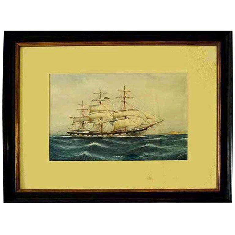 Clipper Ship ARGUS by Luca Papaluca The Elder Nautical Gouache For Sale