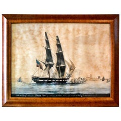 Antique Watercolor The War Of 1812 Barkentine Grand Turk Of Salem