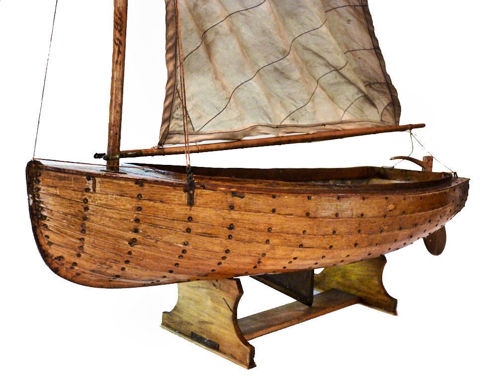 19th Century Scratch Built Sailing Dinghy Model  American Nautical Folk Art For Sale