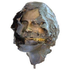 Cast Bronze Self Portrait  Sculptor George Lundeen