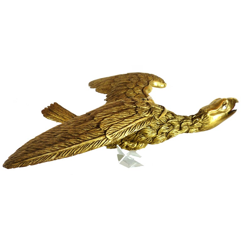 Antique Carved Wood & Gilded Flying Eagle American Folk Art For Sale