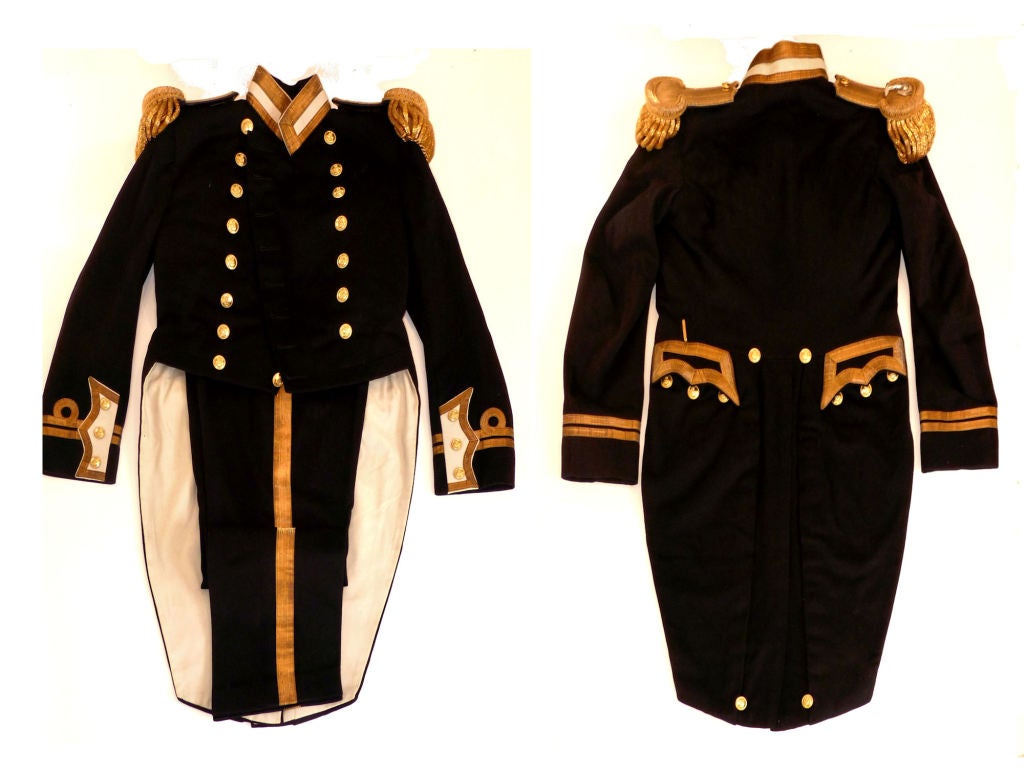 Presented is a British Royal Navy, full dress, winter blue uniform owned by Bernard Ralph Henry Ward, RN (1911-2000), dating from when he was a lieutenant in 1932. He is the son of Capt. Bernard John Hamilton Ward, RD, OBE. Young Ward first retired
