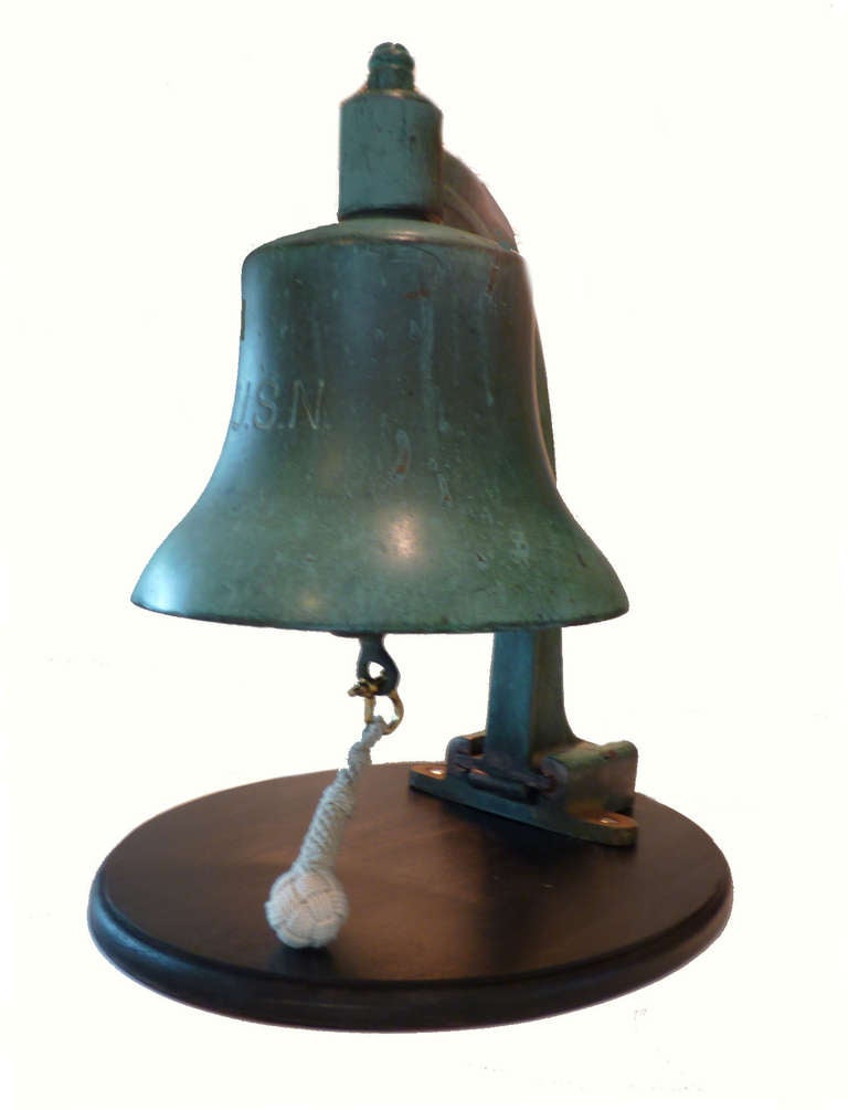 American Unique WW II US Navy Foredeck Ship's Bell Green Patina For Sale