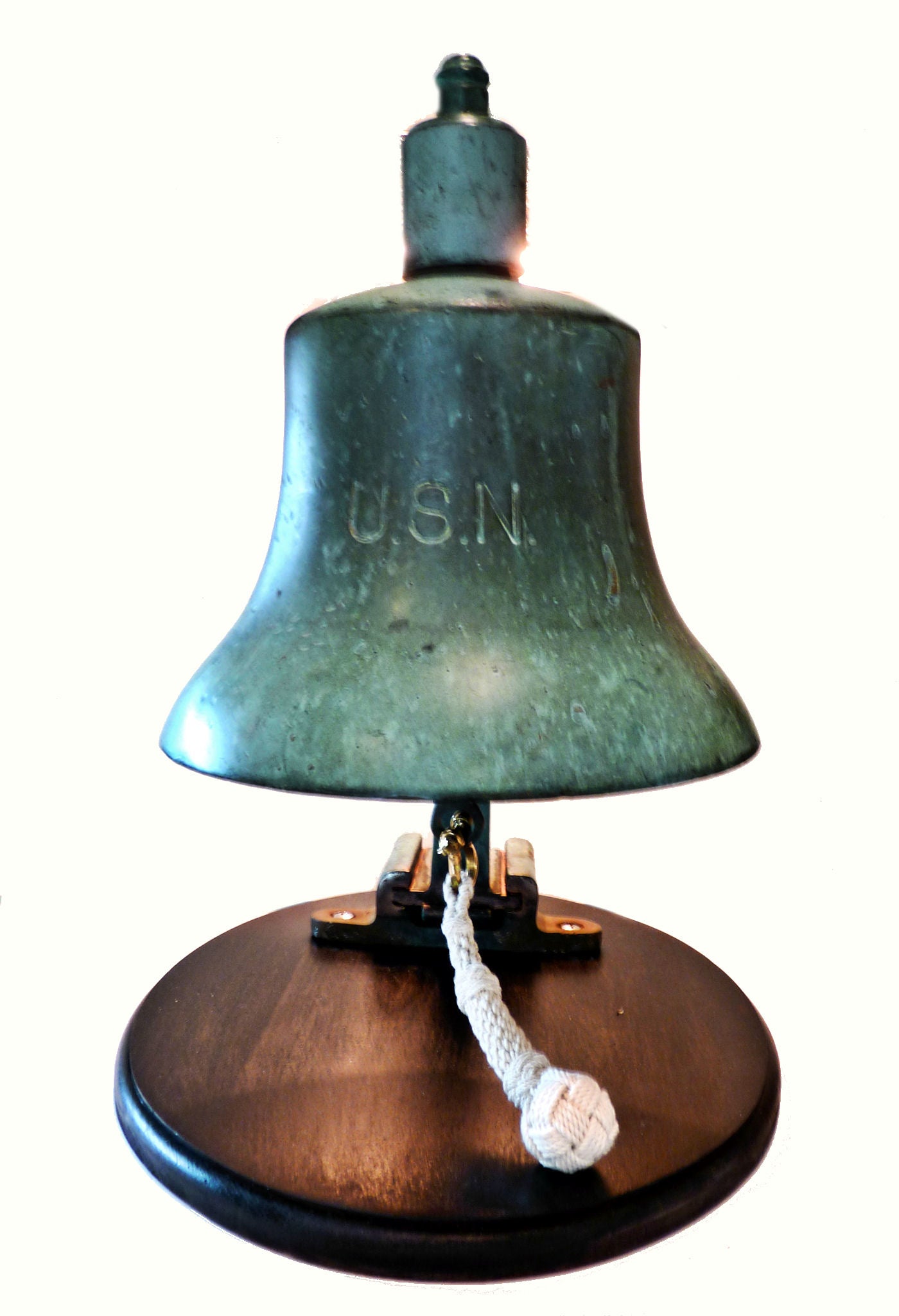 Unique WW II US Navy Foredeck Ship's Bell Green Patina For Sale