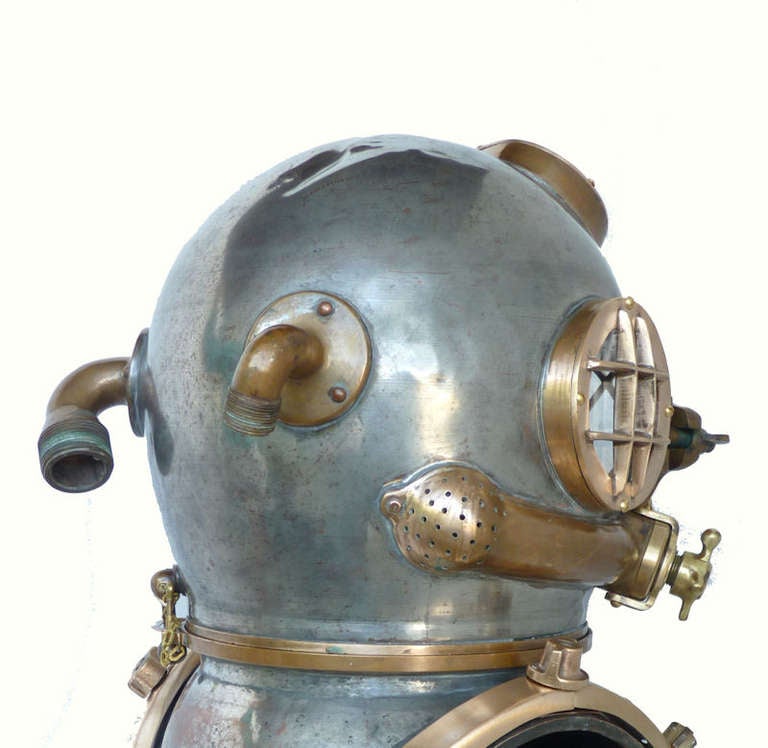 Morse Navy MK V Dive Helmet Dramatic Silver Appearance Nautical Folk Art For Sale 1
