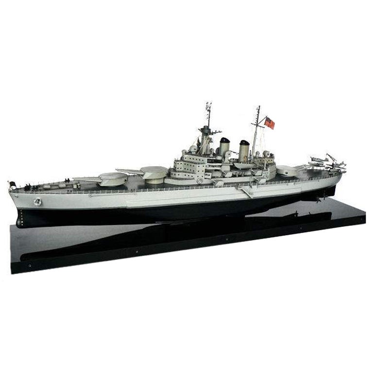 USS. North Carolina WWII Battleship Nautical Folk Art Boat Model For Sale