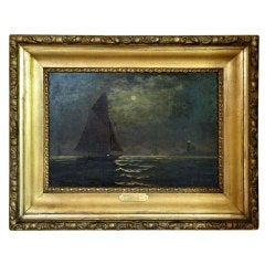 Antique Nautical Oil Painting  Edward Moran "Sailboats in Moonlight"