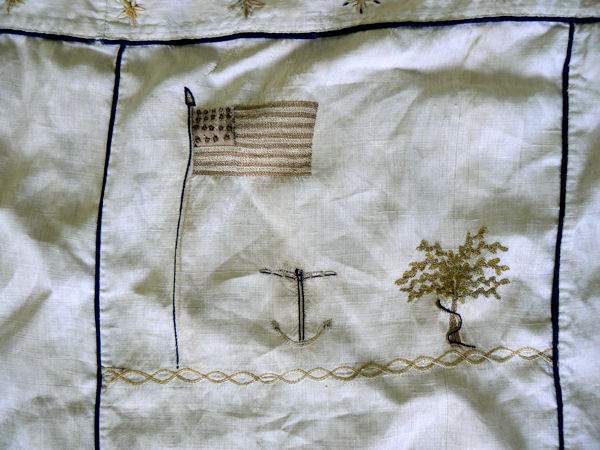 American Antique Sailor's Nautical Folk Art Embroidered  Sea bag Ca 1795