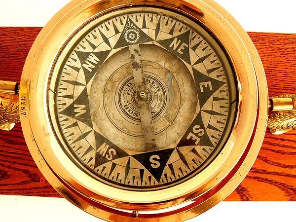 Antique Nautical Twin Dolphin American Dry Card Compass Display For Sale 1