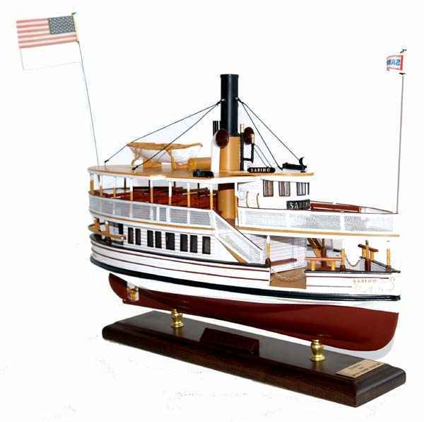 Presented is the coastal steamer SABINO, launched from the W. Irving Adams shipyard in East Boothbay, Maine in 1908. She will celebrate her 100th birthday in 2008. Originally named TOURIST, she was renamed in 1921. Most of her life was spent running