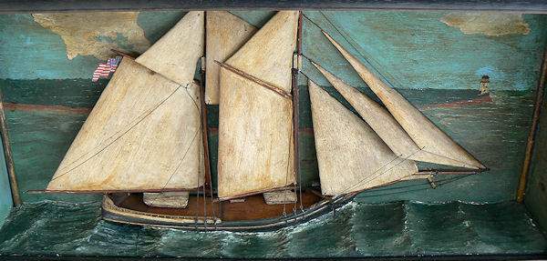 Antique American Folk Art New England Coasting Schooner Diorama For Sale 3