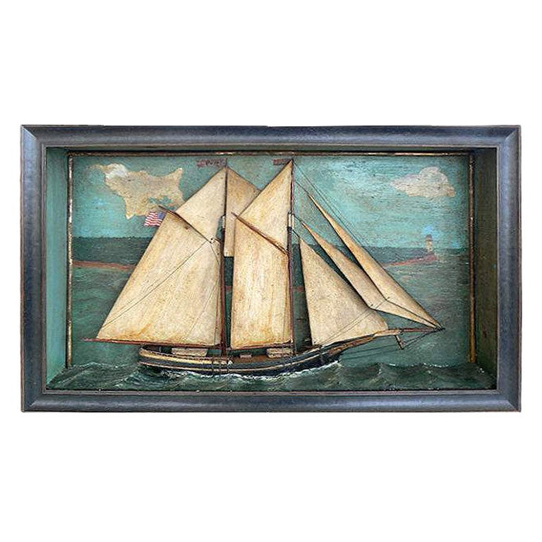Antique American Folk Art New England Coasting Schooner Diorama For Sale