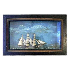 Antique American Sailing Bark Nautical Folk Art  Signed Model