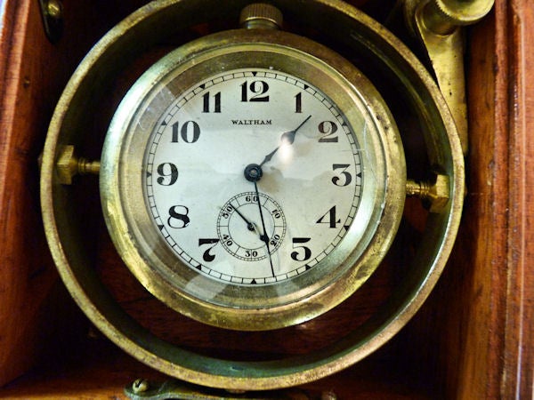Mid-20th Century WW II Navy Nautical Deck Watch-Chronometer Waltham Clock