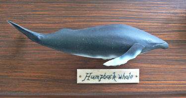 Late 20th Century Vintage Carved Wood Five Spices Whale Display Nautical Folk Art For Sale