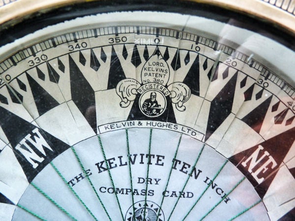 Brass Lord Kelvin Bottomley & Baird Threaded Nautical Compass Display