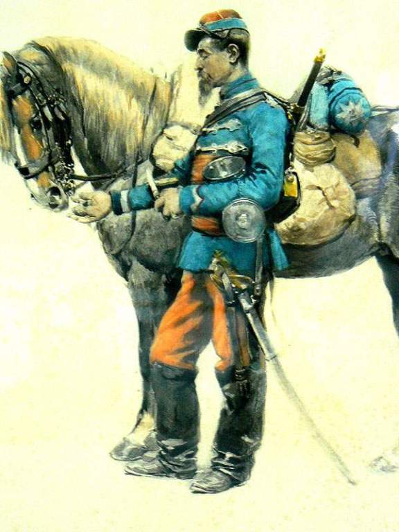 Military Watercolor  French Cavalry Officer by Edouard Detaille
