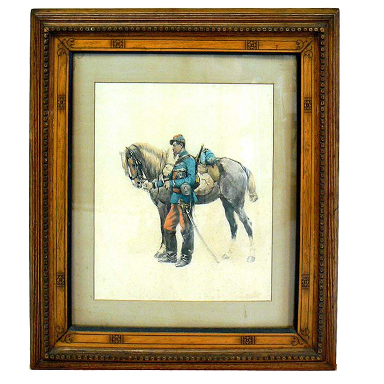 Military Watercolor  French Cavalry Officer by Edouard Detaille For Sale