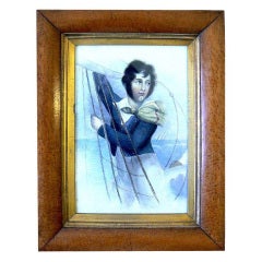 Antique Marine Watercolor Framed Royal Navy Midshipman in Rigging