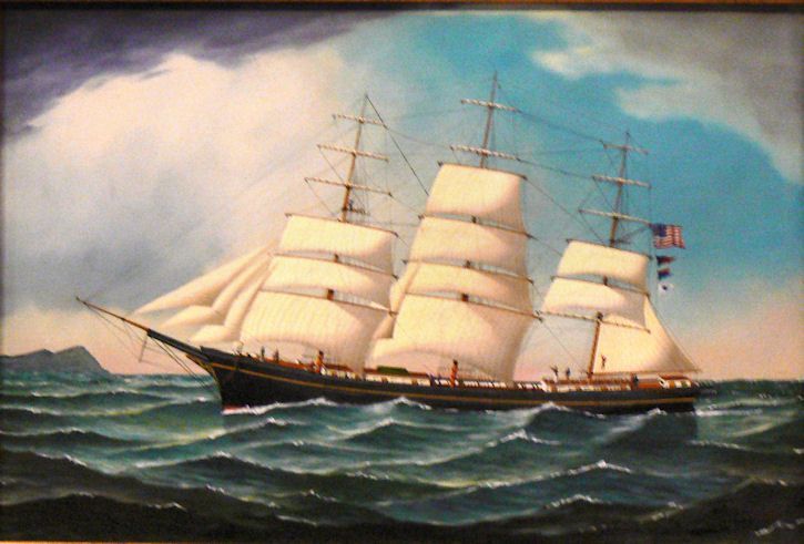 Presented is a carefully crafted and painted oil on board of the American Clipper Ship Elizabeth as Jerome Howes imagined her to look in the 1860's.

The ship portrait is in the classic style, but very much of the American School, in colors and