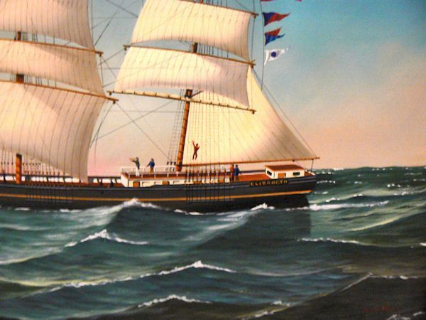 Wood Large Nautical Painting Clipper Ship ELIZABETH by Jerome Howes For Sale