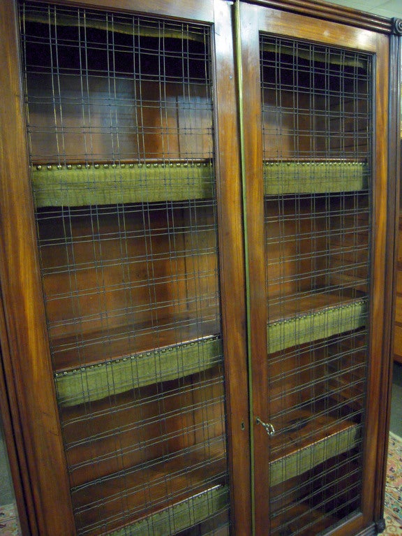 English Farmhouse Mahogany Bookcase with Wire Fronted Doors, ca. 1870