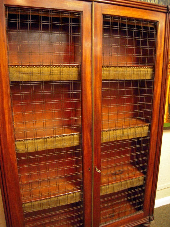 19th Century Farmhouse Mahogany Bookcase with Wire Fronted Doors, ca. 1870