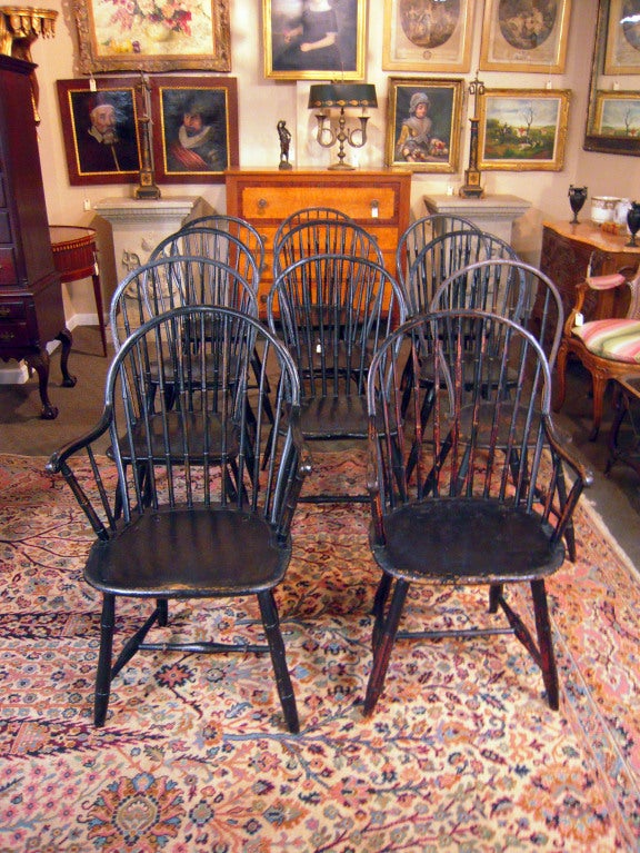 18th Century and Earlier Associated set of 11 painted Philadelphia Windsor chairs
