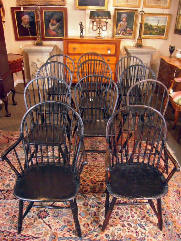 Associated set of 11 painted Philadelphia Windsor chairs 1