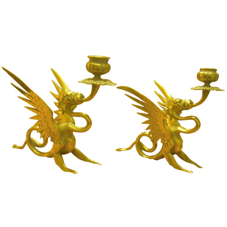 Tiffany & Co. Bronze Griffin Candlestick Holders For Sale