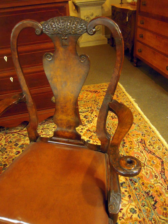 19th Century Set of 8 Queen Anne style Burl Walnut Dining Chairs For Sale