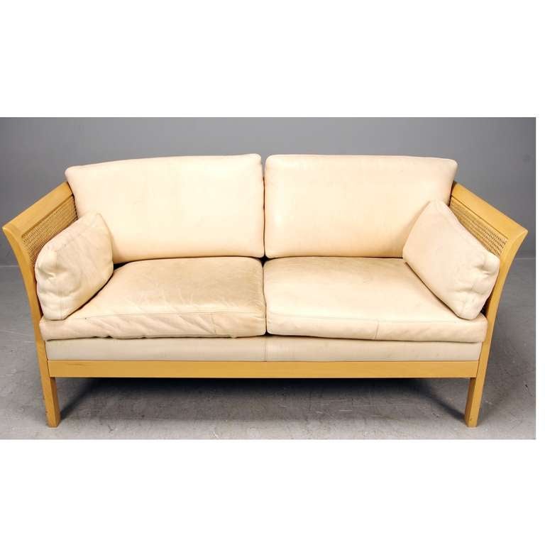 Arne Norell 2-Seater Sofa in Leather and Cane