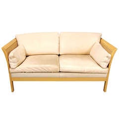 Arne Norell 2-Seater Sofa in Leather and Cane