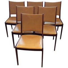 Set of Six Johannes Andersen Dining Chairs in Rosewood and Leather
