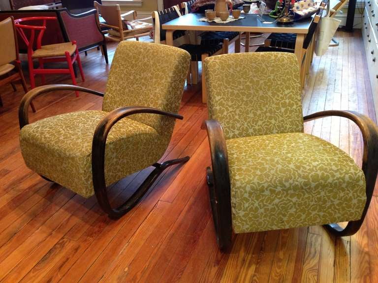 Czech Pair of Jindrich Halabala H269 Lounge Chairs