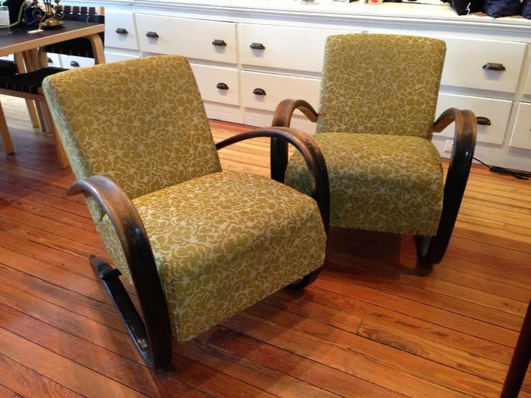 Upholstery Pair of Jindrich Halabala H269 Lounge Chairs