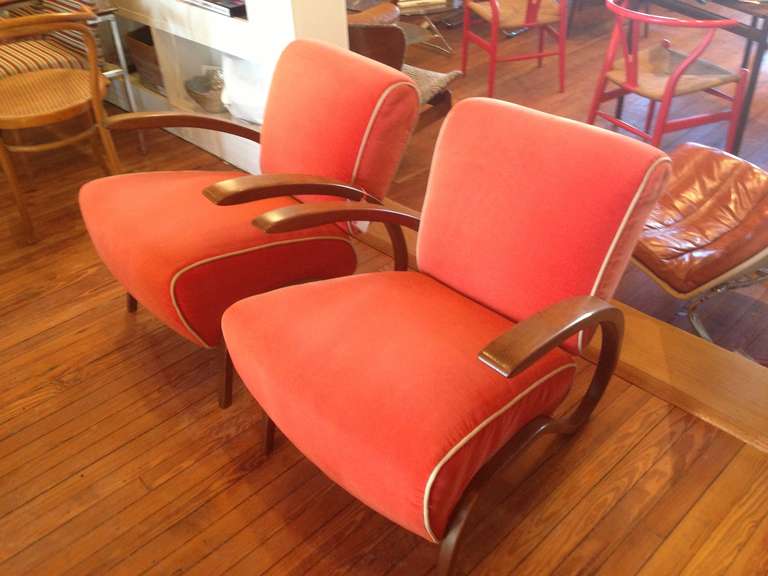 Art Deco Rare Jindrich Halabala H275 Lounge Chairs