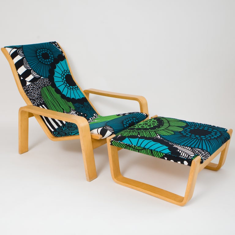 Ilmari Lappalainen Recliner and Footrest, Merimekko Upholstery