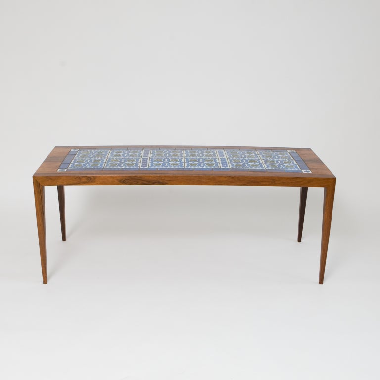 Rosewood Danish Coffee Table with Royal Copenhagen Tiles In Excellent Condition In Bryn Mawr, PA