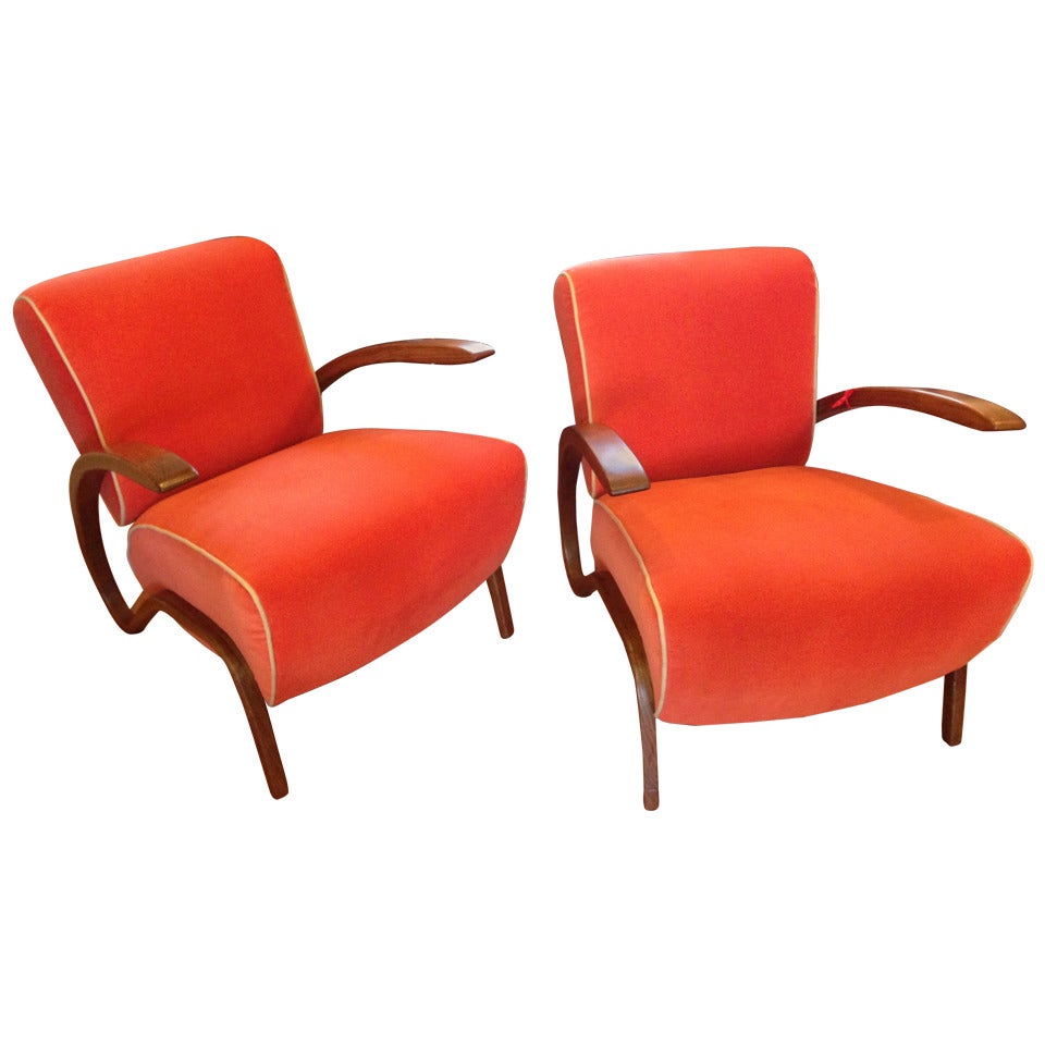 Rare Jindrich Halabala H275 Lounge Chairs