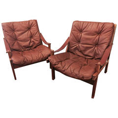 Pair of Torbjørn Afdal Hunter 1960s Leather Easy Chairs